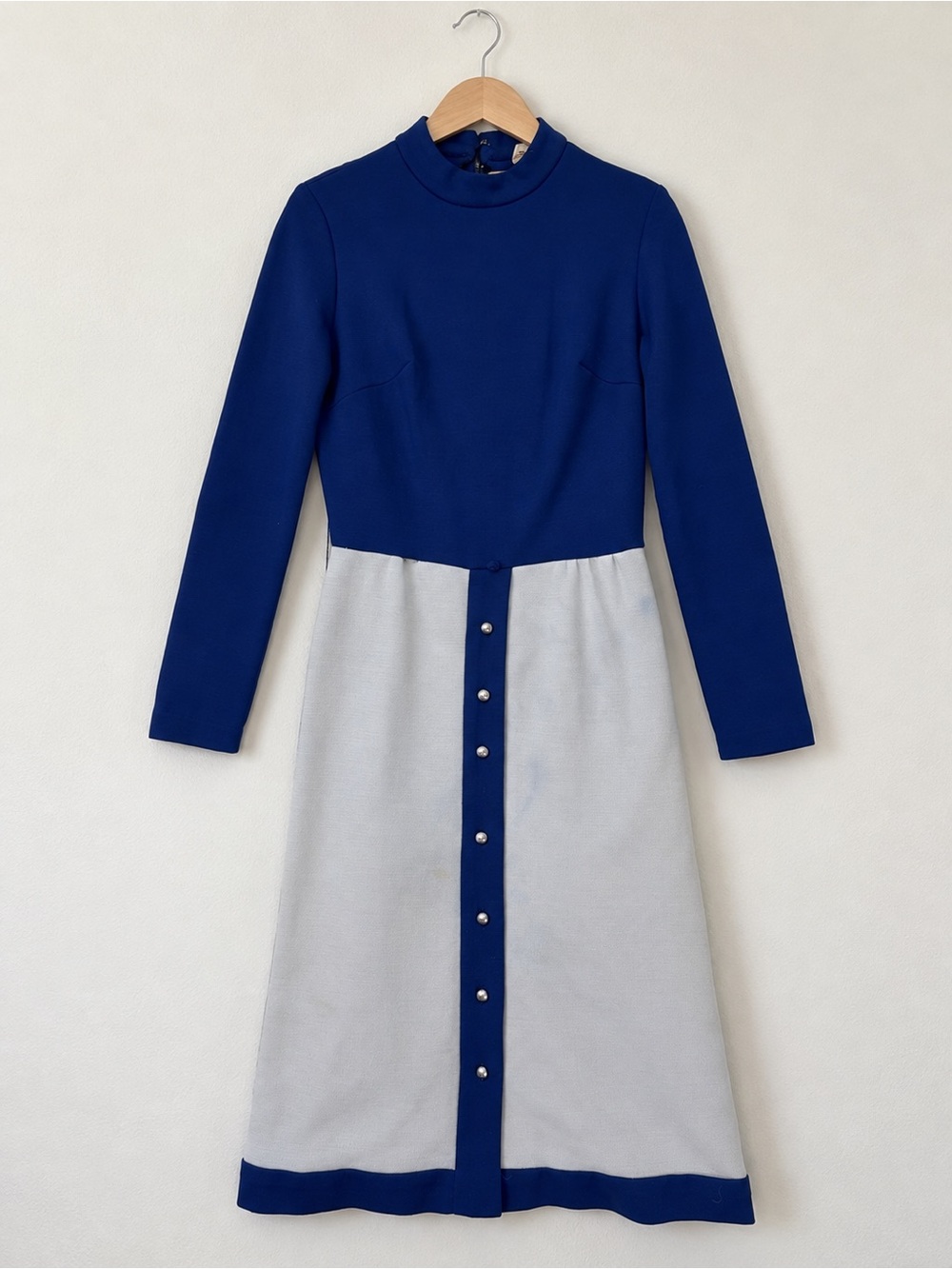 Vintage Lane Bryant Tall Shop 1960s 70s Polyester Knit Dress Size 12 Blue Gray